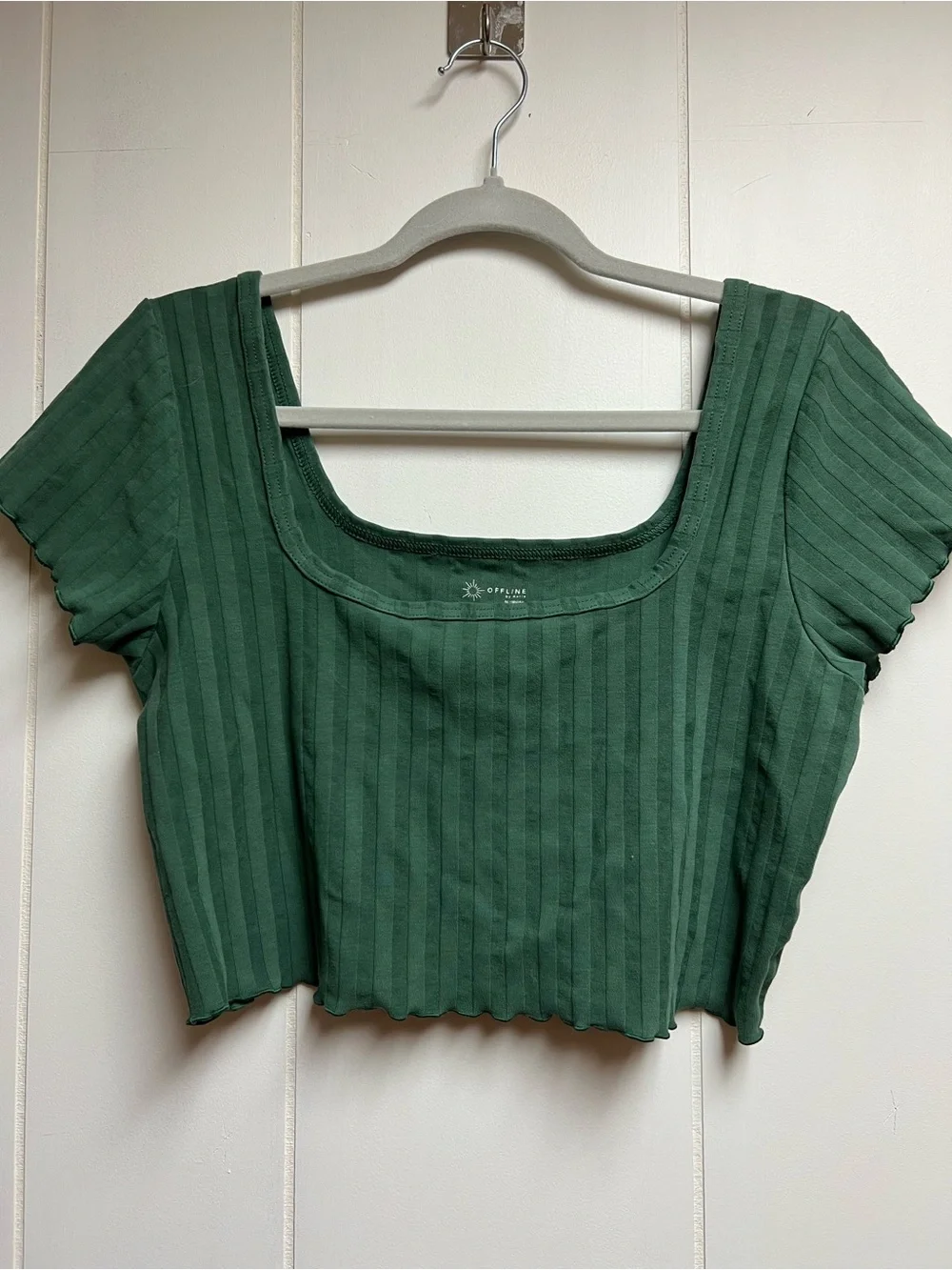 AERIE NWOT. Forest Green Ribbed Mini Skirt with Matching Crop Top Set
